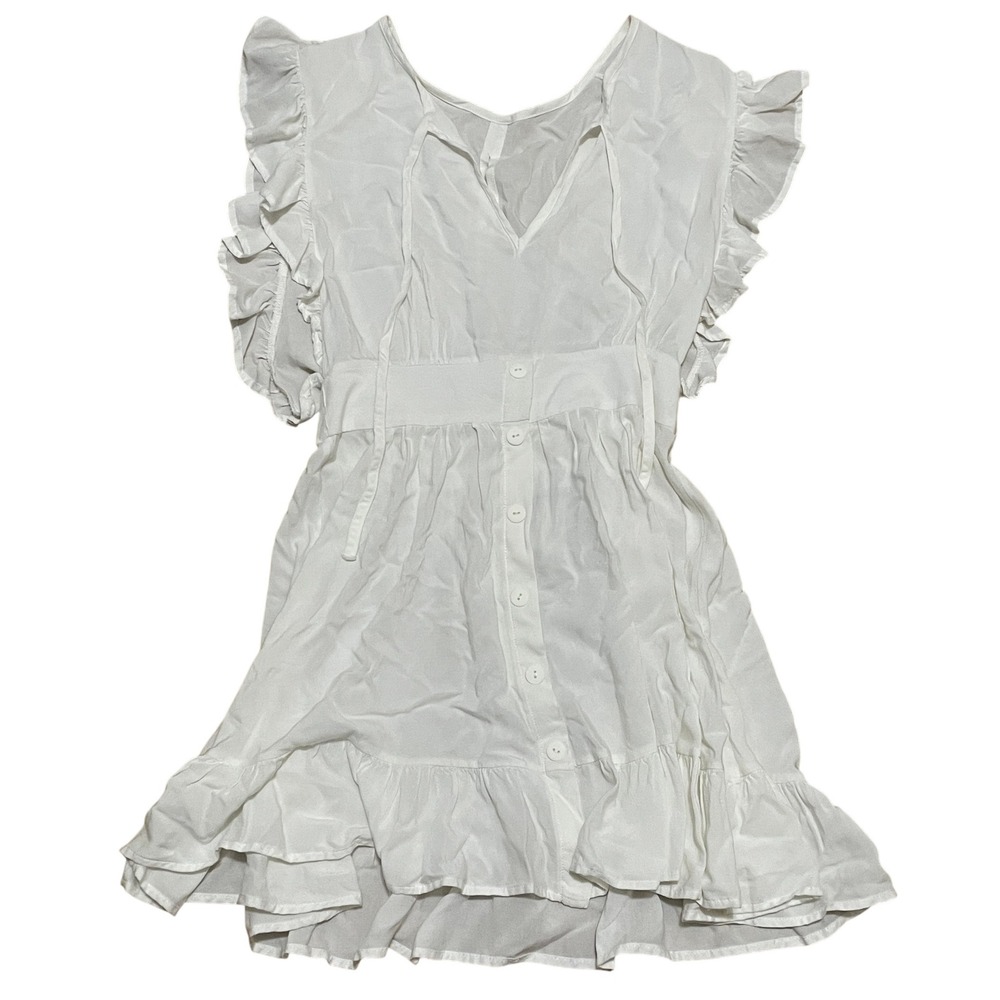 Stillwater Women's XS White Ruffle Mini Dress Button Front V Neck Coastal flirty